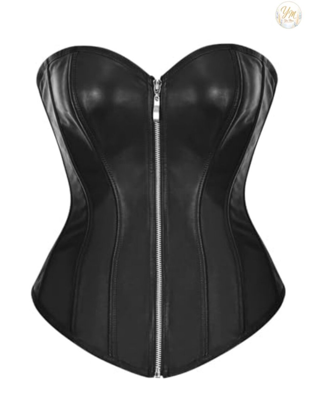 Faux Leather Zipper Front Bustier Corset Top with G String